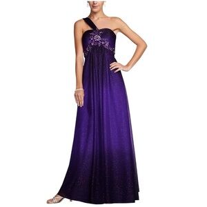 XSCAPE  One Shoulder Beaded Glitter Purple Ombre Prom/Evening Flowy Gown Size 18